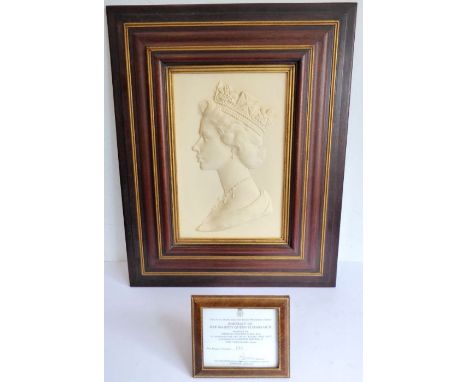 A fine Royal Worcester porcelain plaque-portrait of Queen Elizabeth II; modelled by Arnold Machin R.A. to commemorate the 197