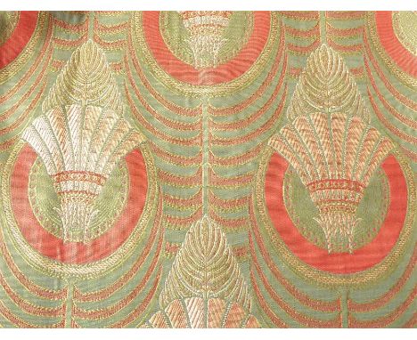 A pair of curtains in a heavy Art Deco-style material with a cord and tassel trim, thermal and rubberised lining (approx. 145