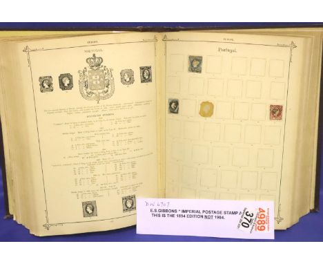 Two E.S. Gibbons Imperial postage stamp albums, volume I &amp; II, 1894 edition, volume I contains loose cover pages and both