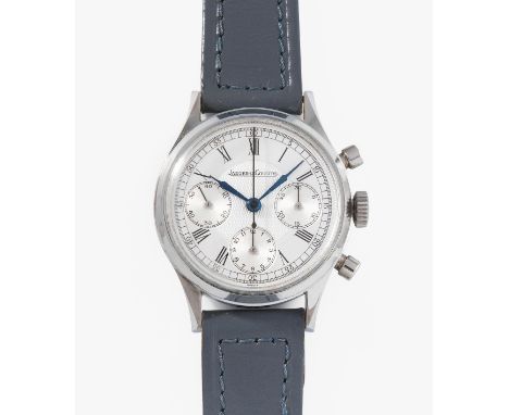 Jaeger LeCoultre Chronograph, 1960er JahreEdelstahl-Gehäuse Nr. 16111, 35 mm, Schraubboden. Valjoux Handaufzug Cal. Versilber