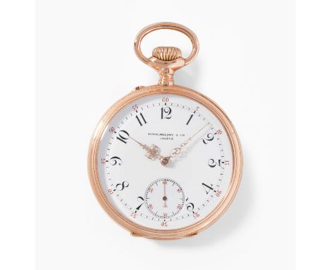 Gold Taschenuhr, Patek Philippe, Genf, 1905–10Glattes 750 Gelbgold-Gehäuse mit godronierten Bordüren, mit Patek Philippe Punz