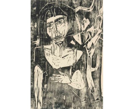 Müller, Albert(Basel 1897–1926 Obino)"Portrait Anna III - Junge Frau". 1924. Holzschnitt. Unten rechts mit schwarzem Stempel: