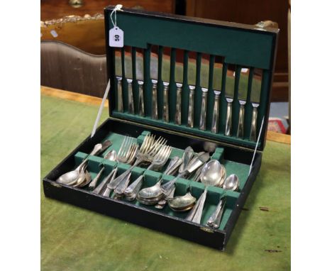 An eleven-piece service of silver-plated Art Deco style flatware &amp; cutlery of six place settings; &amp; a part fruit set.