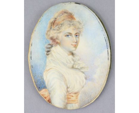 A 19th century half-length portrait miniature of a lady in profile after Andrew Plimer, 4” x 3” (loose, un-framed); &amp; ano