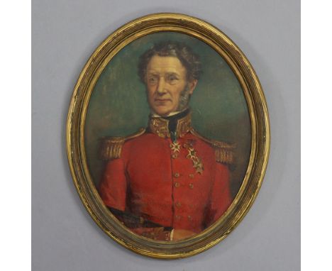ENGLISH SCHOOL, early 19th century. A half-length portrait of a military officer; Oil on panel: 10¾” x 8¾” (oval).