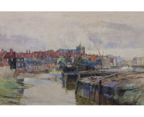 CHARLES WILLIAM WYLLIE (1853-1923) “Boating At Sussex”, signed lower left, Watercolour laid on panel: 18” x 25”, in giltwood 