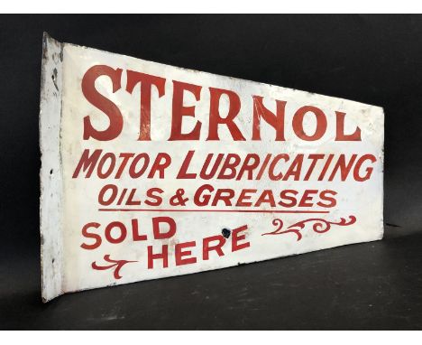 A Sternol Motor Lubricating Oils and Greases double sided enamel pennant sign with hanging flange and some restoration, 15 1/