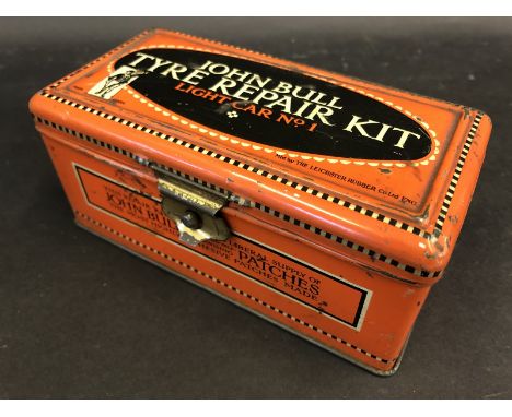 A John Bull Tyre Repair Kit Light Car No.1 rectangular tin of bright colour.