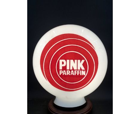 A Pink Paraffin glass petrol pump globe by Hailware in excellent condition, fully stamped underneath 'Pink is a joint registe