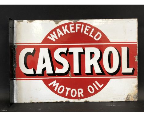 A good Wakefield Castrol Motor Oil rectangular double sided enamel sign with re-attached hanging flange, of good bright colou