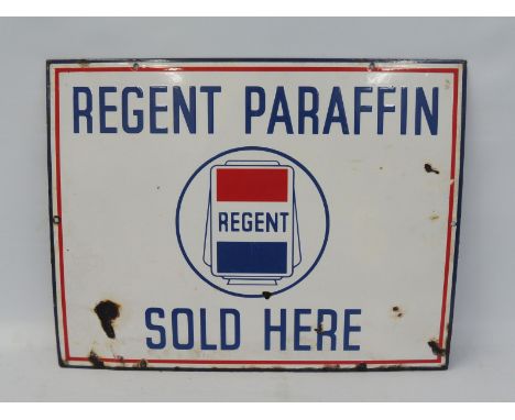 A Regent Paraffin Sold Here rectangular enamel sign with globe motif to the centre, 18 x 14".