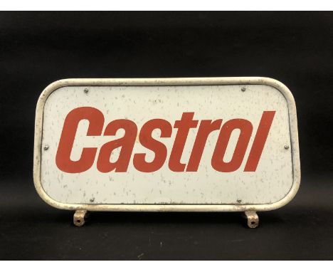 A Castrol double sided oil cabinet pediment sign, 25 x 13 3/4".