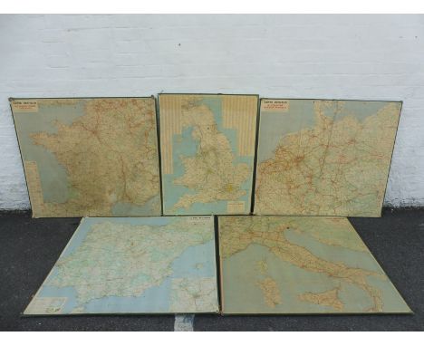 Four large scale 'Carte Michelin' maps of Europe on hardboard depicting Germany, Italy, Spain, Portugal and France amongst ot