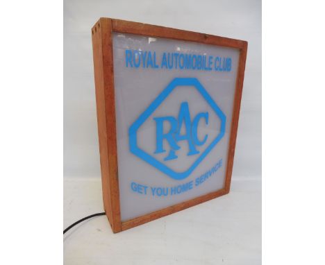 A contemporary and decorative lightbox with a perspex panel advertising RAC Get You Home Service, 16" wide x 19" long x 4" de