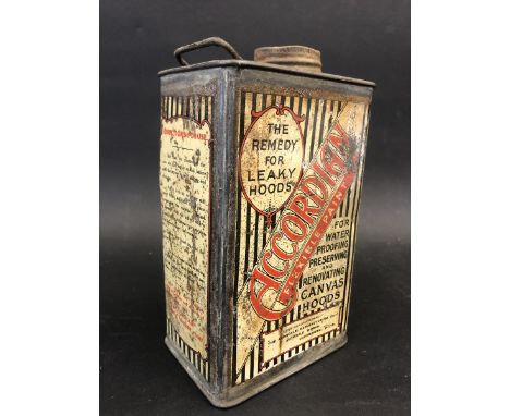 A rare Accordion Flexible Paint for renovating canvas hoods rectangular quart can, manufactured in Chippenham, Wiltshire. 
