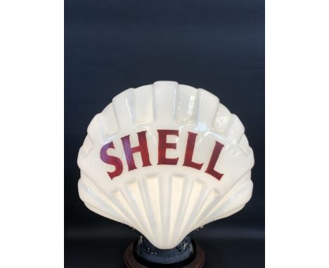 A good 'Fat' Shell glass petrol pump globe by Hailware fully stamped underneath 'Property of Shell Mex &amp; BP Ltd' and date