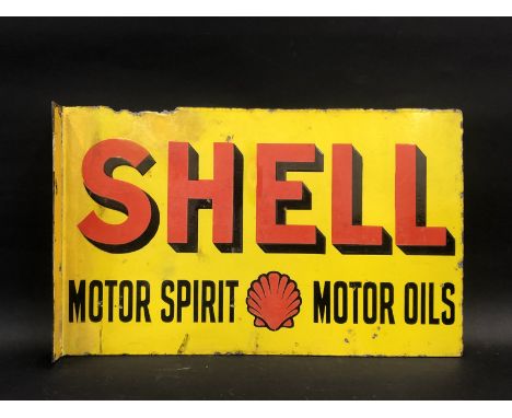 A Shell Motor Spirit and Motor Oils double sided enamel sign with reattached hanging flange, some restoration, 24 x 15". 