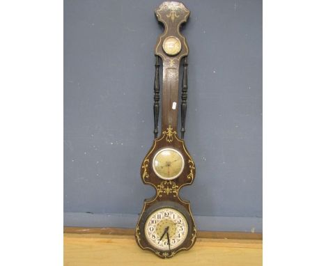 Wooden barometer with clock&nbsp;