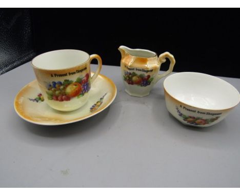 Vintage souvenir ware art deco style cup &amp; saucer, milk jug and sugar bowl ' A present from Skegness'&nbsp;