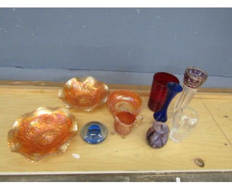 Carnival glass, glass mushroom and Caithness Crystal vase etc&nbsp;