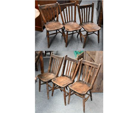 Six elm High Wycombe chairs, broad arrow marks