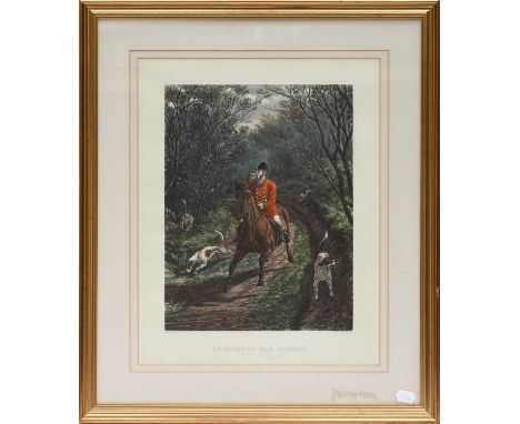 [SPORTING PRINTS] a set of 4 titled [“Bringing on Tail Hounds,” etc.] hand-col’d fox hunting mixed-method prints by E. G. HES