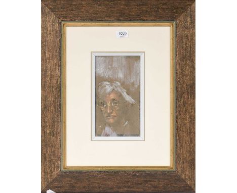 Attributed to Harold Riley DL, DLitt, FRCS, DFA, ATC (b.1934)Portrait of a man, Hockney?Pastel, 24.5cm by 13.5cmUnsigned