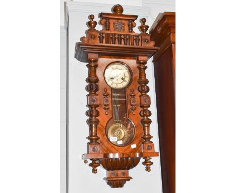 A Vienna type walnut veneered striking wall clock, circa 1890, 5" dial signed GB for Gustav Becker, twin spring barrel moveme