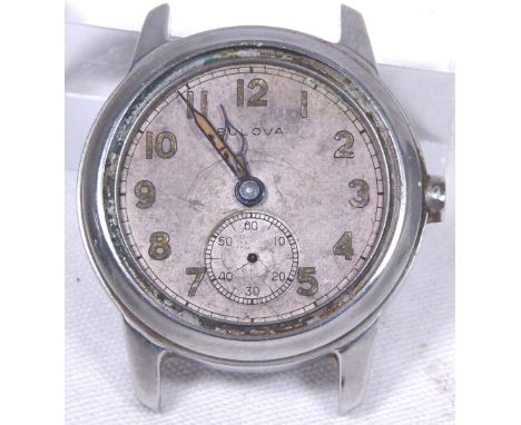 BULOVA USA MILITARY WRISTWATCH.  Bulova military issue wristwatch, lacking glass, Ordnance Corps USA no. - OF - 422222 to ver