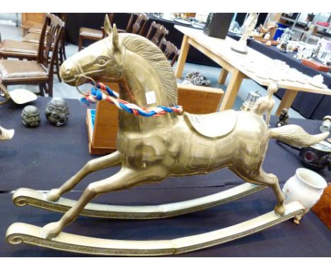 BRASS ROCKING HORSE. Vintage brass rocking horse L: 87 cm