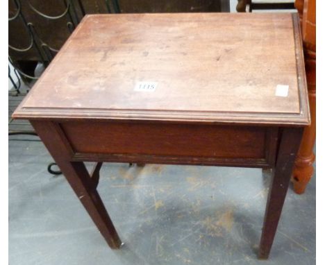 MAHOGANY STORAGE STOOL. Mahogany lifting lid storage stool