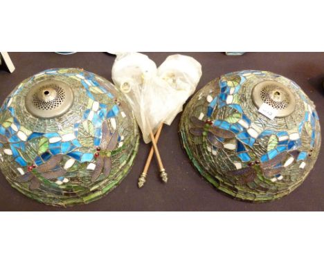 TIFFANY STYLE CEILING LIGHTS. Two Tiffany style stained glass light shades with ceiling fittings