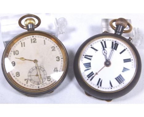 METAL POCKET WATCH. Two gun metal crown wind pocket watches