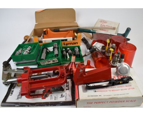 A large collection of shotgun and rifle cartridge re-loading tools and equipment including Lee press, Auto-Prime, Safety Powd