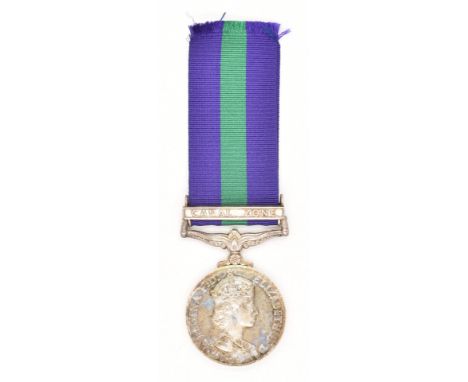 British Army General Service Medal with clasp for Canal Zone named to 2258587 Pte R Fineman, Royal Army Ordnance Corps, with 