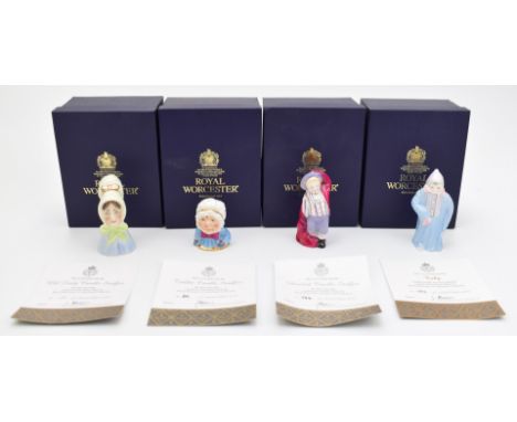 Four limited edition Royal Worcester candle snuffers comprising Toddie, Old Lady, baby and Howard, all with boxes and certifi