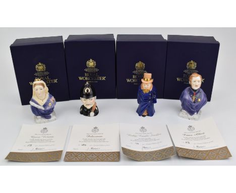 Four limited edition Royal Worcester candle snuffers comprising Budge, policeman, Queen Victoria and Prince Albert, all with 