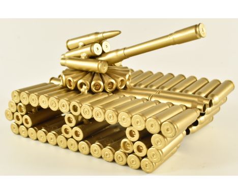 Novelty trench art type model of a tank formed from bullet cases, length 16cm