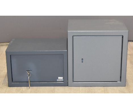 Two gun ammunition safes, with keys, 30 x 22 x 30 cm and 31 x 20 x 20cm