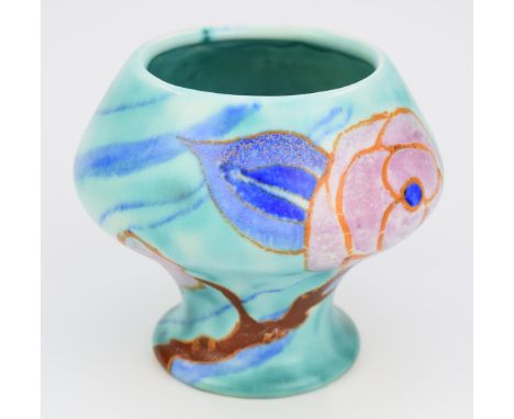Clarice Cliff for Wilkinson Pottery pedestal vase decorated in the Inspiration Rose pattern, height 14cm x diameter 15cm