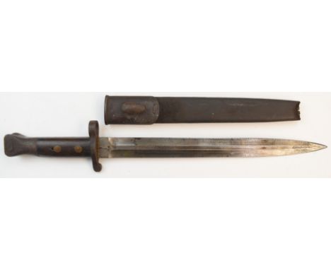 British 1888 pattern bayonet with good stamps to ricasso, 30cm double edged blade and part scabbard&nbsp;PLEASE NOTE ALL BLAD