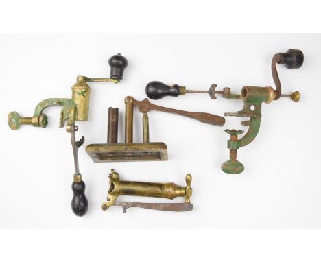 Four various brass and metal shotgun cartridge re-loading tools comprising two .410 rollover tools and two capper/ de-capper 