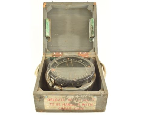 Military compass Type P10 number 7997T, in fitted case with broad arrow mark to cartouche, case dimension W23 x D23 x H14cm