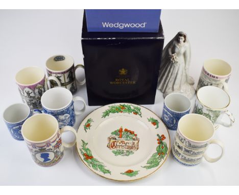 Royal Worcester Queen Elizabeth II figurine in box, Wedgwood Walter Duff 1947 Christmas plate and a collection of Wedgwood mu