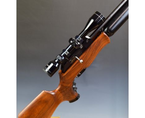 Theoben Rapid 7 .22 PCP FAC air rifle with shaped and textured semi-pistol grip, raised cheek piece, adjustable butt plate, s