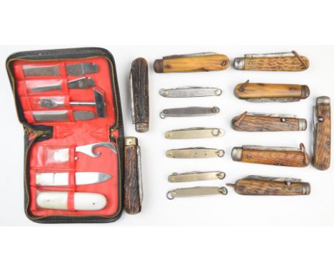 Collection of seventeen various knives including hunting / skinning, clasp knives by E M Dickinson, Hale Brothers Sheffield, 
