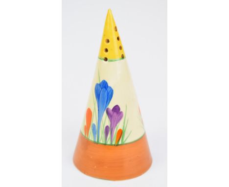 Clarice Cliff for Wilkinson Pottery sugar sifter decorated in the Crocus pattern, height 15cm