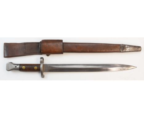 British 1888 pattern bayonet Mk II with some good stamps to ricasso, 30.5cm double edged blade, scabbard stamped BAH 58&nbsp;