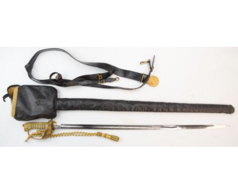 Royal Navy officer's 1827 pattern dress sword with folding guard, lion head pommel, 80cm etched blade with George VI cypher, 