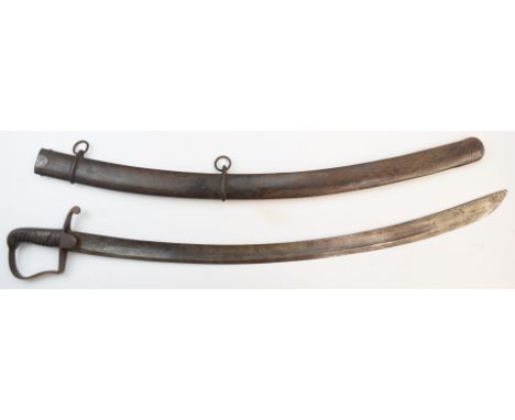 British 1796 pattern light cavalry sword with stirrup hilt and leather covered handle, Wooley Deakin, capital T, arrow below 